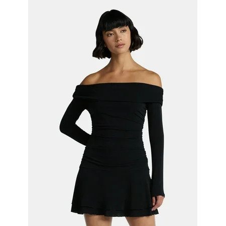 Madden NYC Women’s Drop Waist Dress with Long Sleeves, Sizes XXS-XXL | Walmart (US)