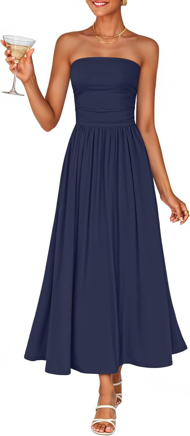 ZESICA Womens Strapless Formal Wedding Guest Midi Sundress | Amazon (US)