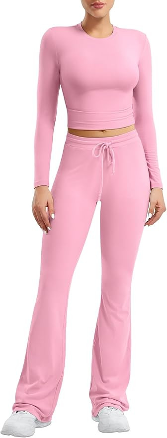 YEOREO Two Piece Sets for Women Long Sleeve Tops Lounge Set Drawstring Wide Leg Pants Ava Matchin... | Amazon (US)