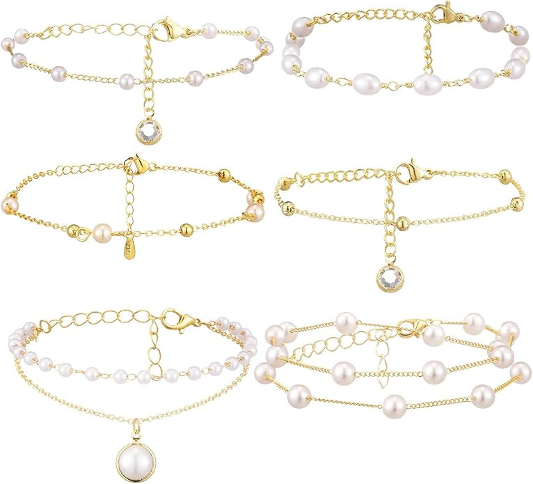 Tondiamo 6 Pcs Gold Pearl Beaded Bracelets for Women Dainty Pearl Bracelet Stack Jewelry Gold Pla... | Amazon (US)