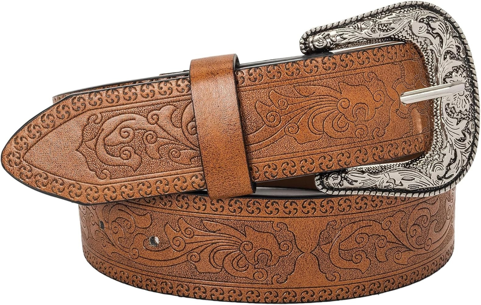 INOGIH Western-Leather-Belts-Women Vintage Waist-Belts with Hollow Out Flower Buckle | Amazon (US)