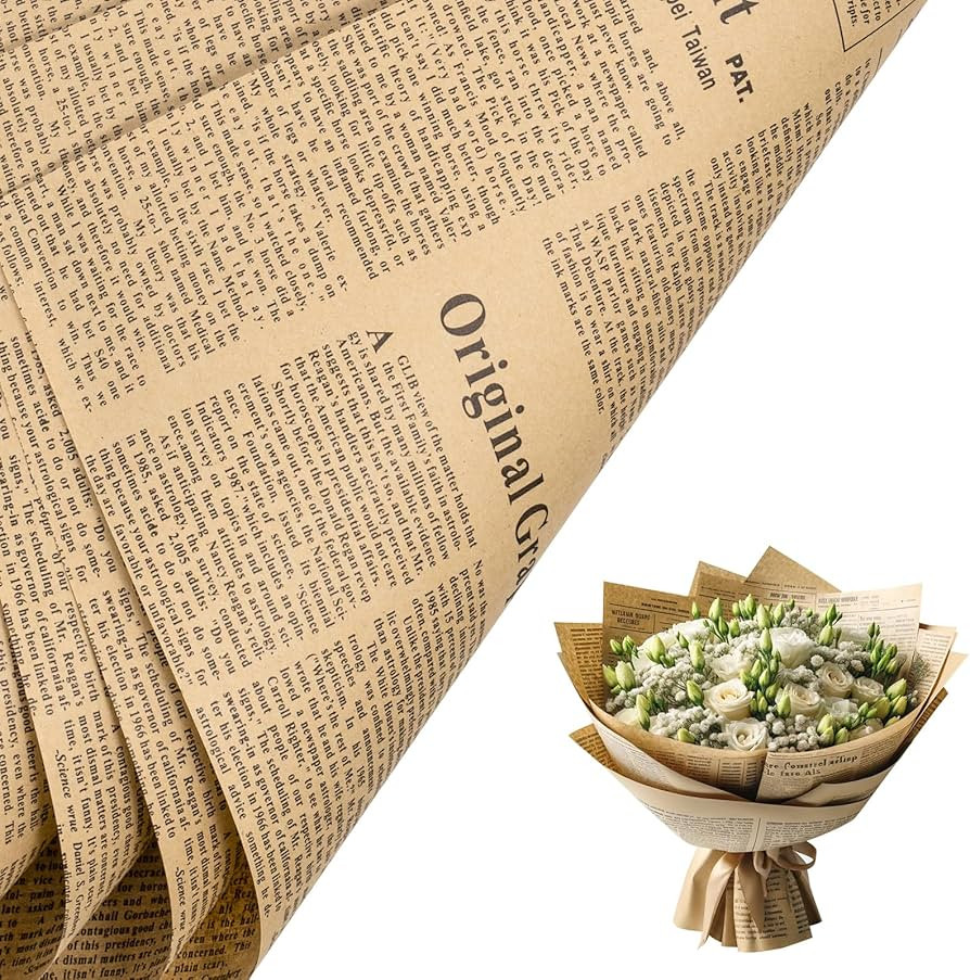 LeZakaa 20 Sheets Kraft Newsprint Flower Wrapping Paper -Reversible Floral Bouquet Paper -Black F... | Amazon (US)