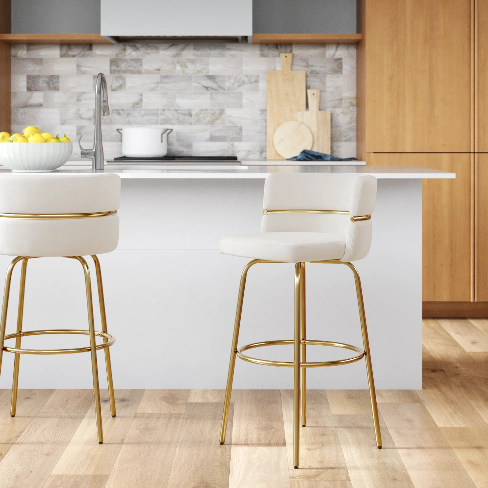 Laurenzio Swivel Upholstered Counter Stool with Metal Frame (Set of 2) | Wayfair North America