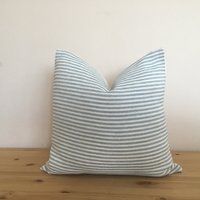 Sage Green Stripe Pillow Cover, Hamptons Style Pillow, Linen Throw Farmhouse Coastal Beach House Cus | Etsy (US)