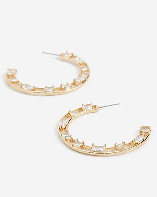 Embedded Rhinestone Hoop Earrings | Express