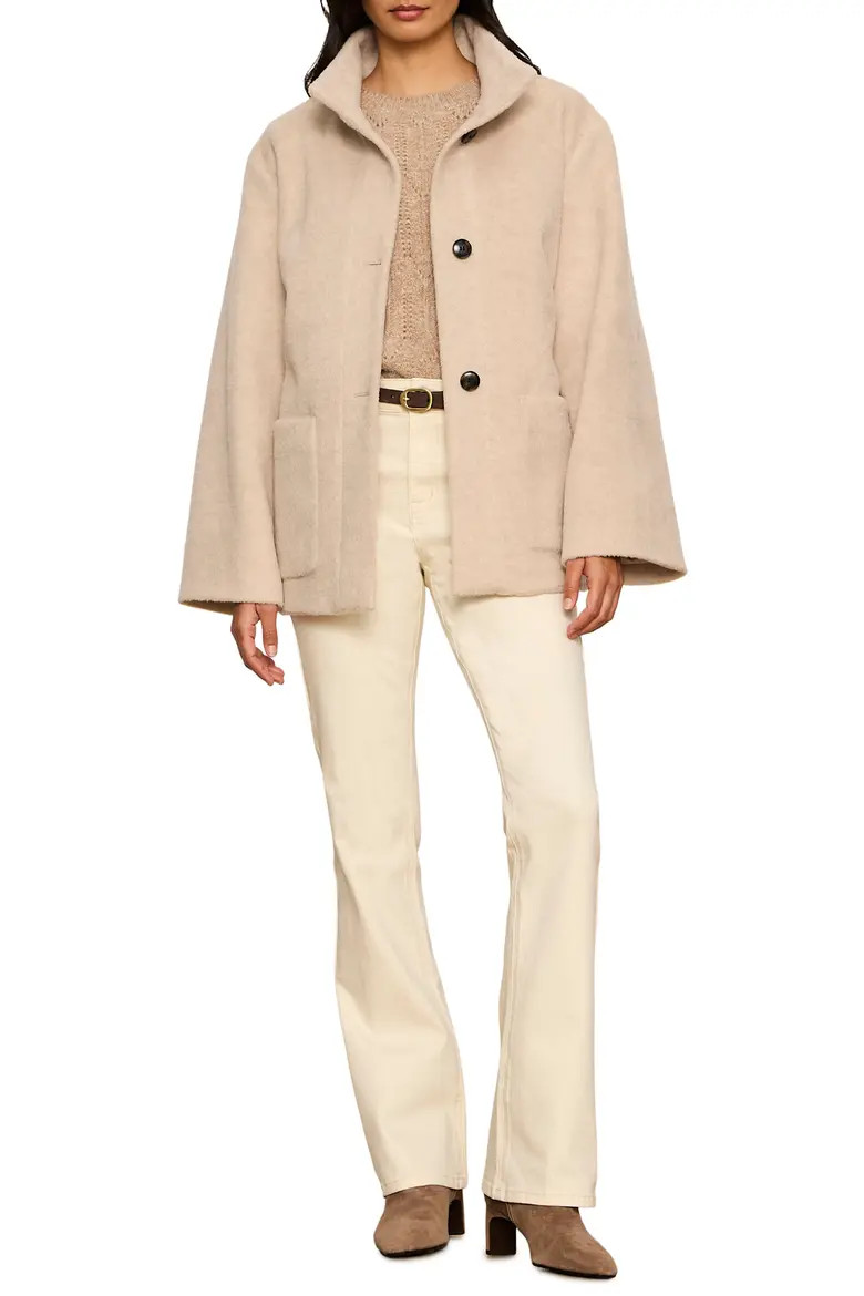 Sanctuary Belted Brushed Coat in Bone at Nordstrom, Size X-Large | Nordstrom