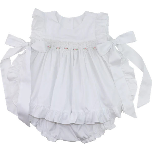 White Embroidered Rosette Diaper Set | Cecil and Lou