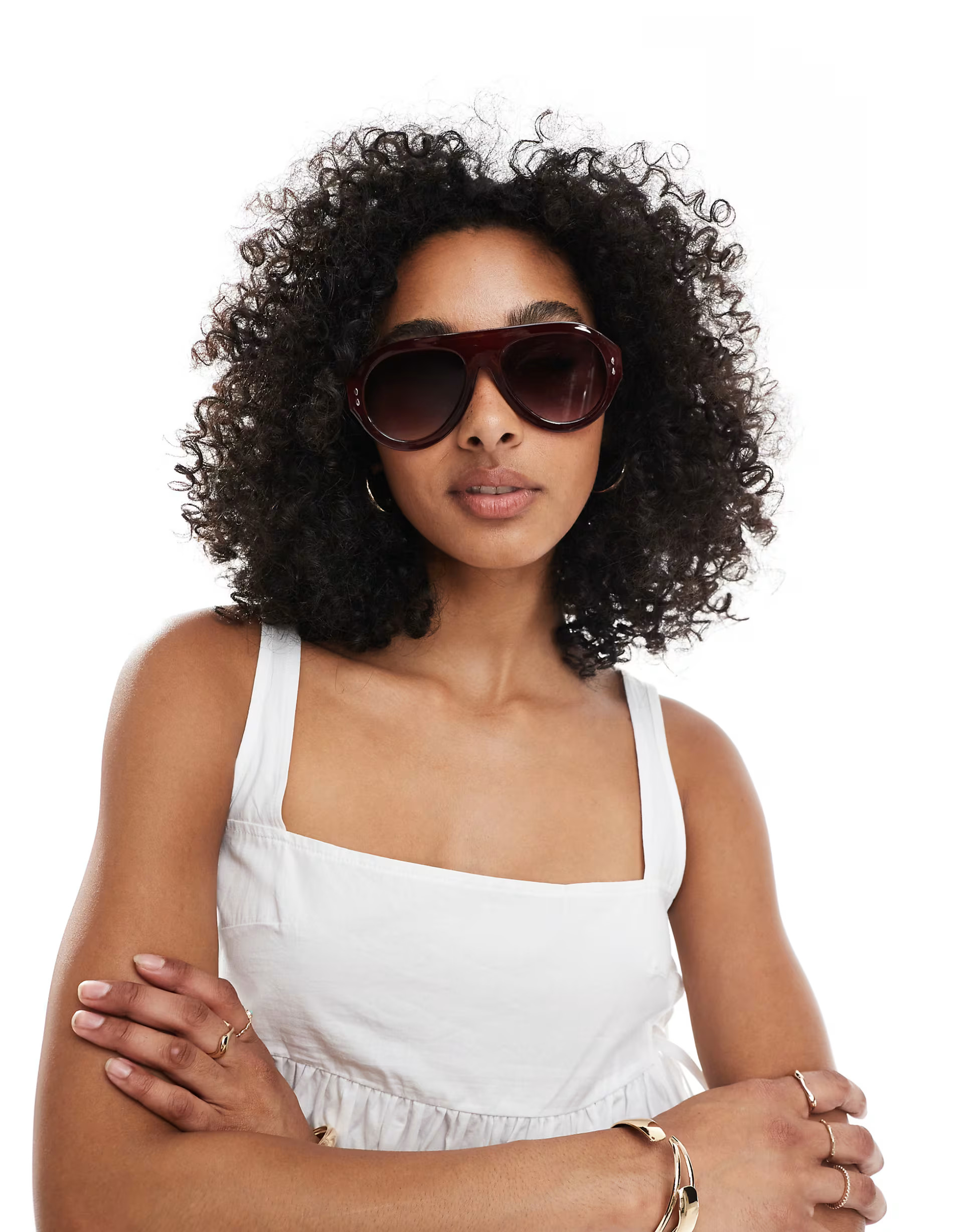 ASOS DESIGN chunky aviator sunglasses in burgundy | ASOS (Global)
