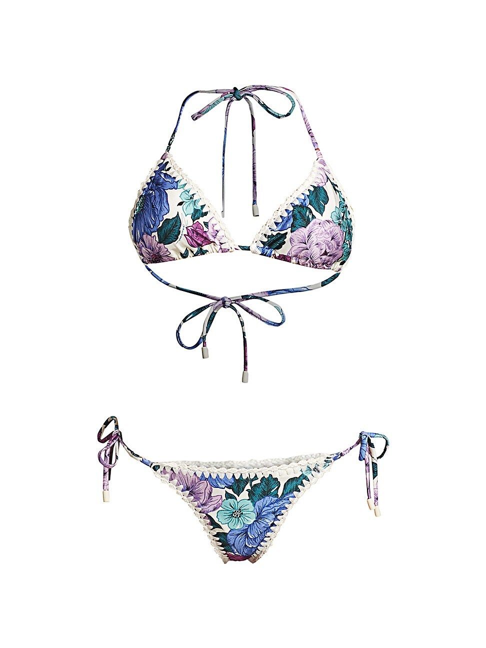 Zimmermann Women's Poppy 2-Piece Crochet Edge Bikini Set - Lilac Floral - Size 1 (4-6) | Saks Fifth Avenue