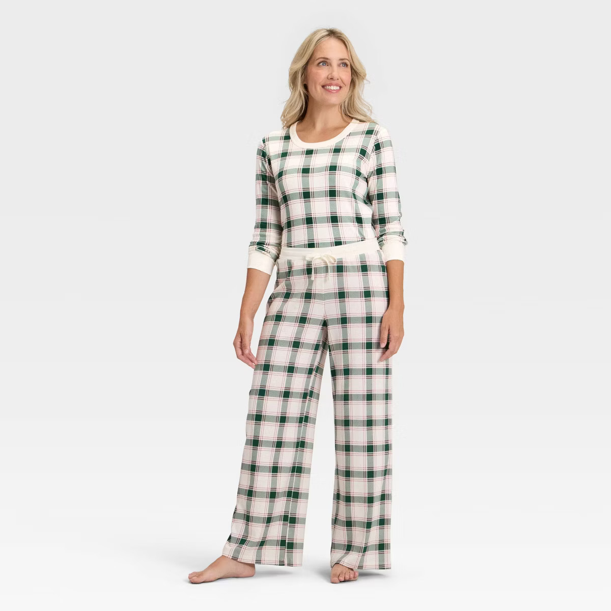 Women's Plaid Ribbed Holiday Matching Family Pajama Pants - Wondershop™ Cream | Target