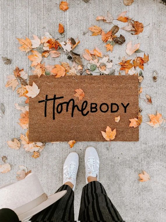 homebody | fall decor | hello welcome mat | hand painted, custom doormat | cute doormat | outdoor... | Etsy (US)