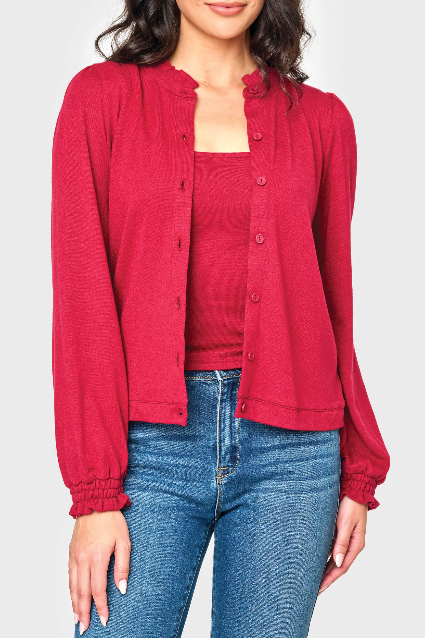 Feminine Mock Neck Luxe Cardigan | Gibson