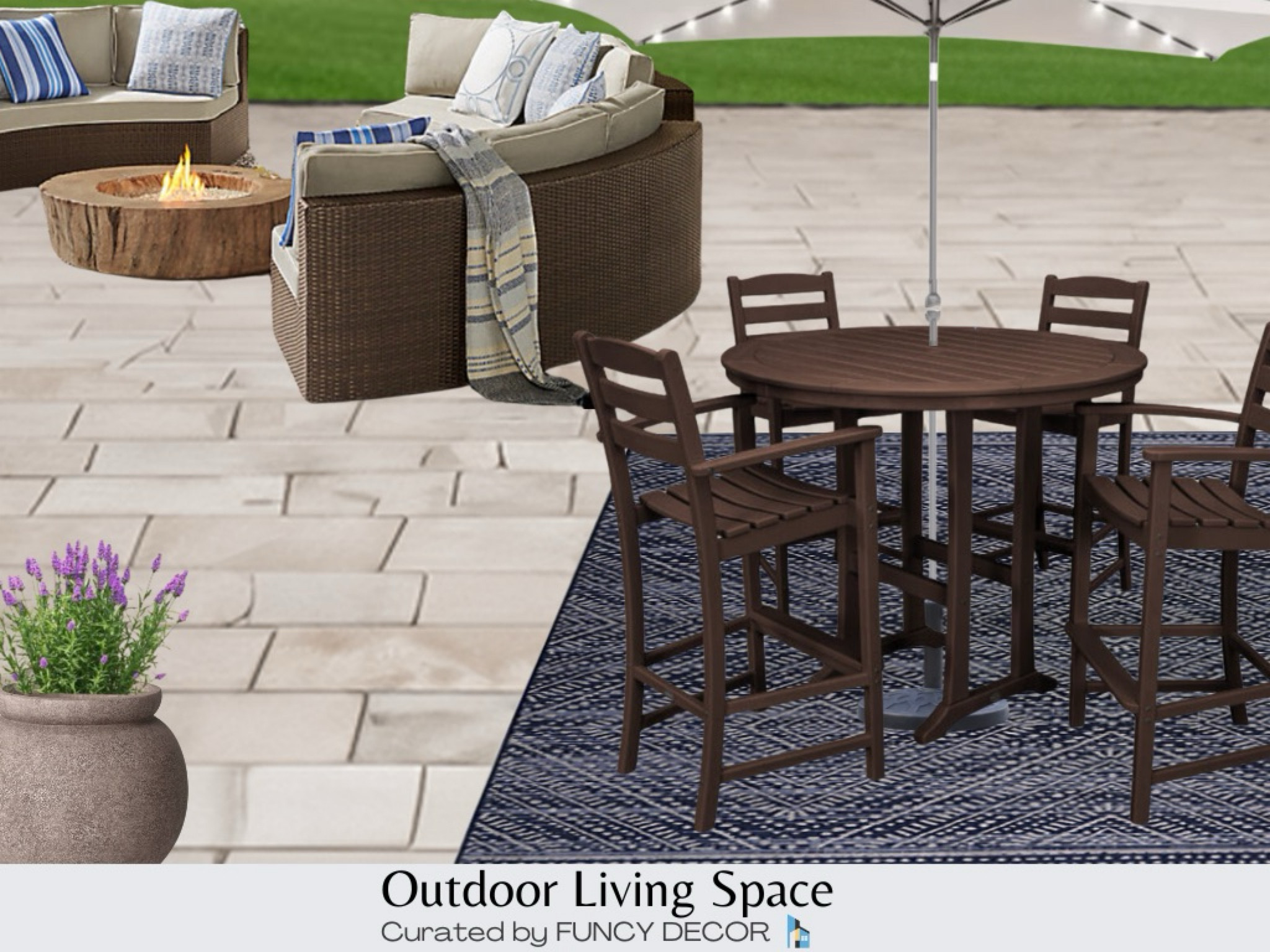 Entertain outdoors  in style with this gorgeous modular all weather wicker sofa from Frontgate, styled with coastal blues and complemented with a neutral faux wood dining table 

#LTKStyleTip #LTKHome #LTKSeasonal