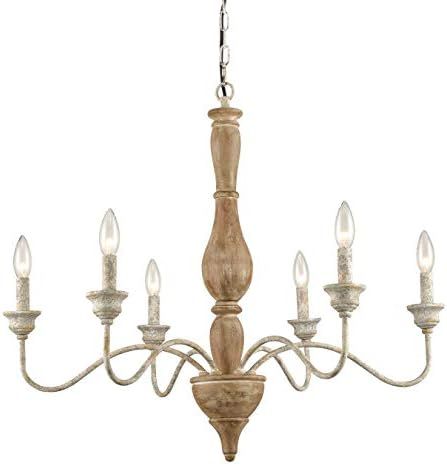 Farmhouse French Country Wood Chandeliers with Hanging Chain Candle Style Pendant Lights | Amazon (US)