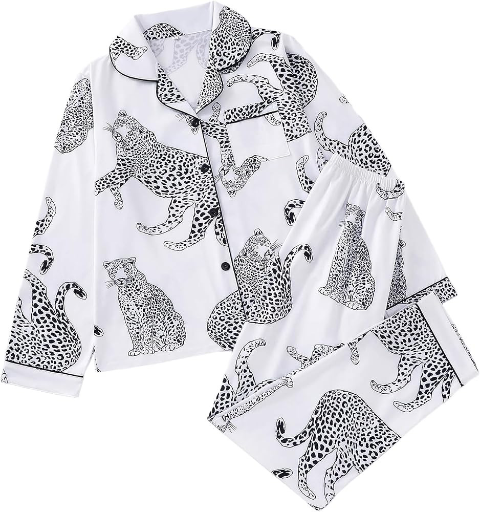 Women's 2 Piece Pajama Sets Print Long Sleeve Button Down Shirt and Pants Sleepwear Sets | Amazon (US)