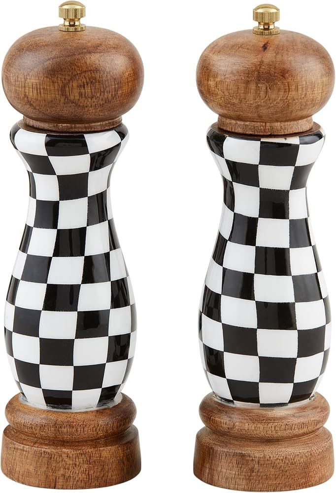 Mud Pie Checked Salt Pepper Grinders, 8" x 2 1/4" dia, WHITE | Amazon (US)