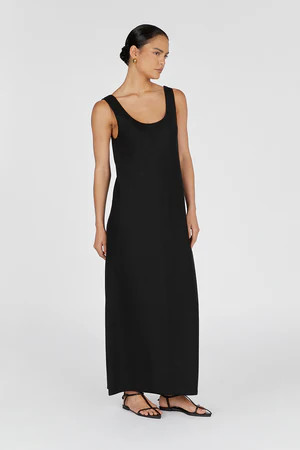 MONICA BLACK SCOOP LINEN MAXI DRESS | DISSH
