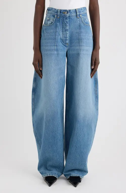 Jacquemus Le de-Nîmes Ovalo Wide Leg Jeans in Blue/Tabac at Nordstrom, Size 28 | Nordstrom