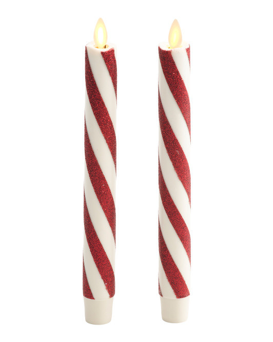 Set Of 2 Melted Glitter Swirl Moving Flame Taper Candles | TJ Maxx
