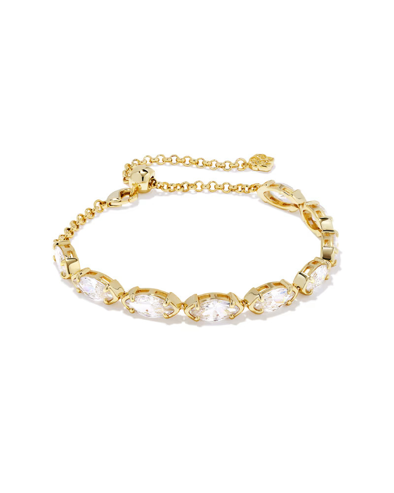 Genevieve Gold Delicate Chain Bracelet in White Crystal | Kendra Scott