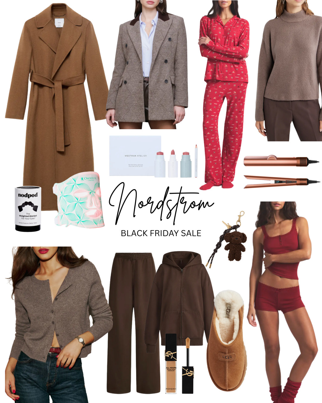 Nordstrom Black Friday sale picks in warm neutrals and cozy reds. Long wool coats, quilted blazer, soft knits, Christmas pajamas, loungewear sets, beauty favorites, weighted eye mask and classic UGG slippers that are perfect for gifting or treating yourself. Mix of wardrobe staples and cosy at home pieces you will use all winter.

Keywords: Nordstrom sale, Black Friday sale, winter outfits, wool coat, quilted blazer, cozy sweater, Christmas pajamas, loungewear set, UGG slippers, beauty gift set, Westman Atelier, holiday gifts, cosy home, neutral style 

 #LTKCyberWeek