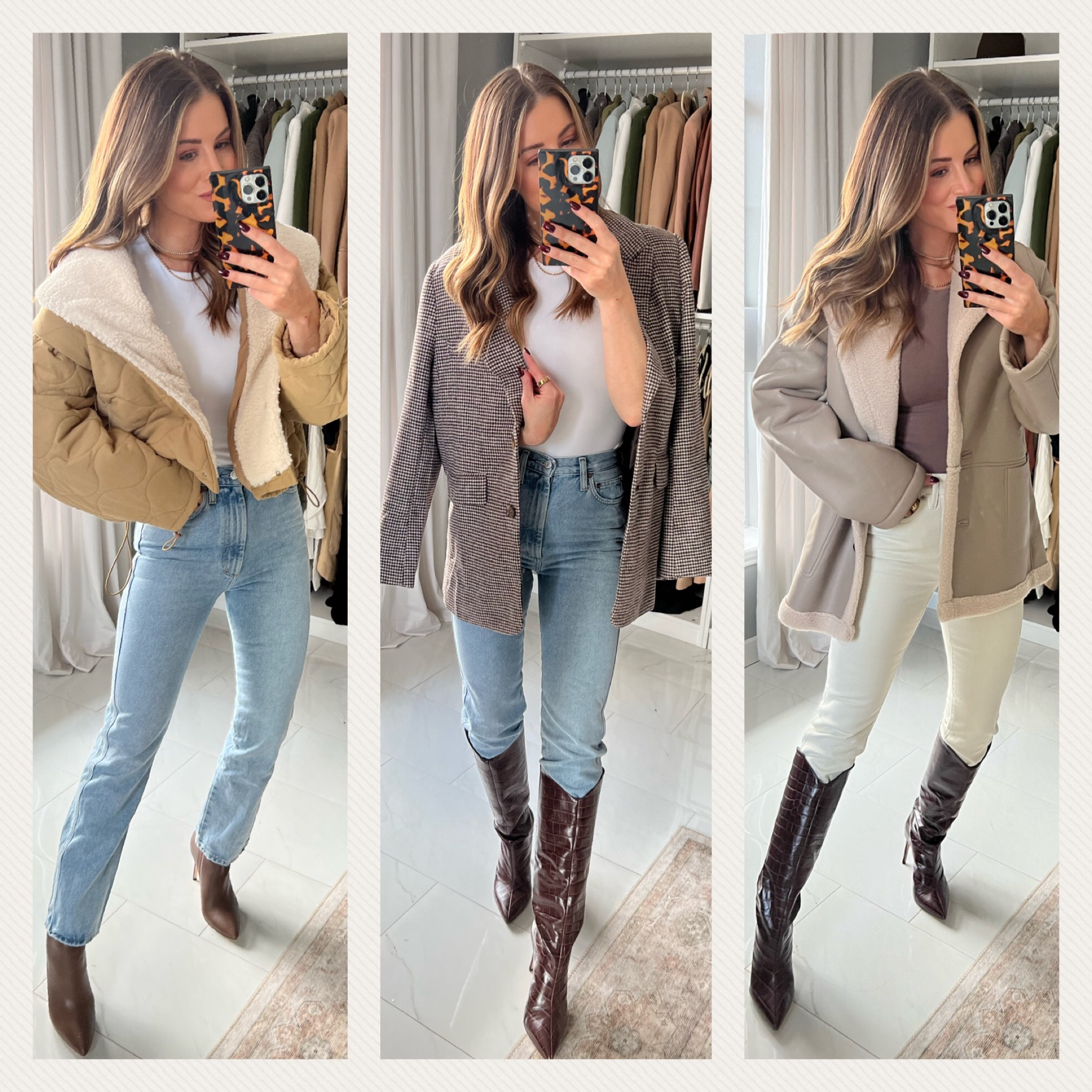 Small in both jackets, medium in middle blazer. 25 in jeans 

Jacket, coat, agolde, agolde jeans, Schutz, Schutz boots, outerwear, jackets, winter coat, fall outfits, blazer, sherpa jacket, agolde denim

#LTKshoecrush #LTKsalealert #LTKstyletip