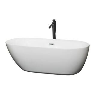 Wyndham Collection Melissa 65 in. Acrylic Flatbottom Bathtub in White with Polished Chrome Trim a... | The Home Depot