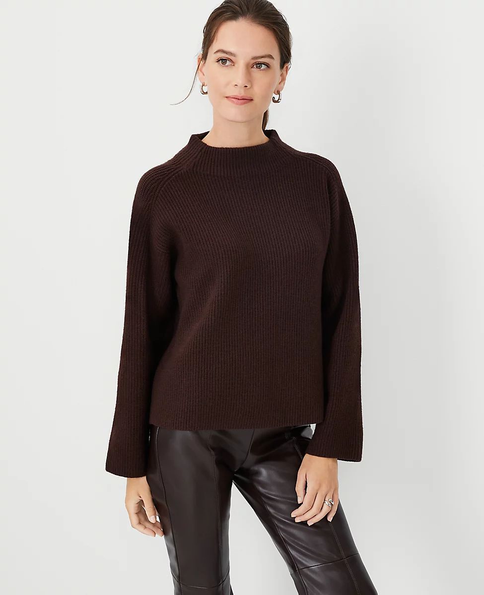 Petite Ribbed Relaxed Funnel Neck Sweater | Ann Taylor (US)