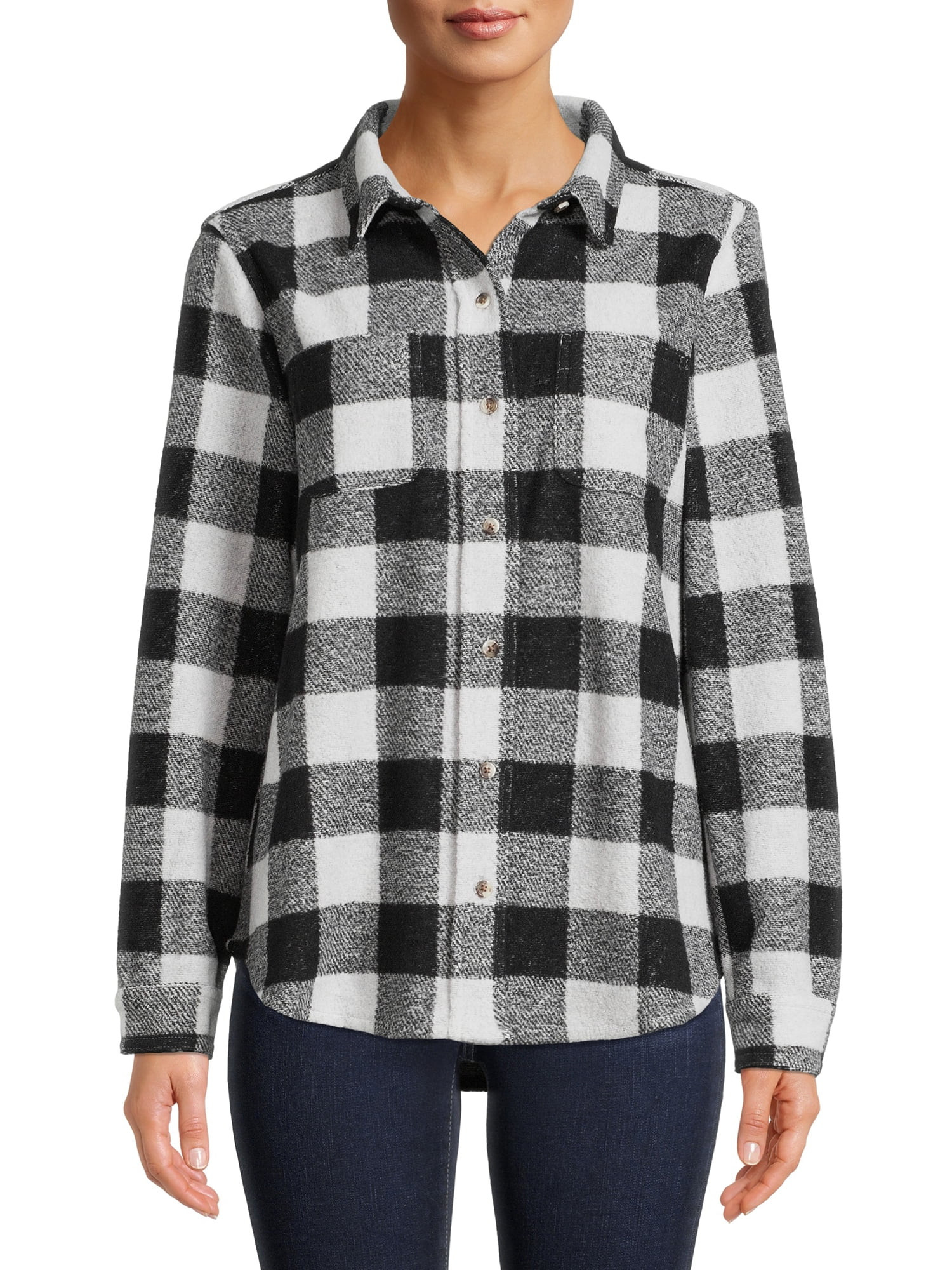 Time and Tru Women's Knit Cozy Button Front Shirt | Walmart (US)