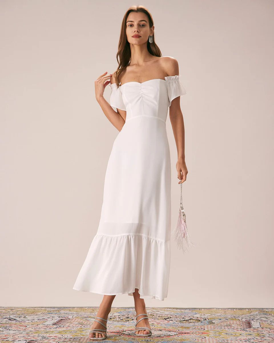 The White Off The Shoulder Ruffle Maxi Dress & Reviews - White - Dresses | RIHOAS | rihoas.com
