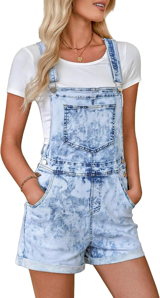 Vetinee Women's Classic Adjustable Straps Cuffed Hem Denim Bib Overalls Shorts | Amazon (US)