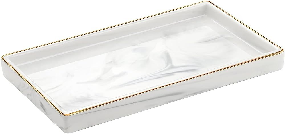 Luxspire Bathroom Vanity Tray, Marble Ceramic Decorative Tray Jewelry Counter Storage Organizer, ... | Amazon (US)