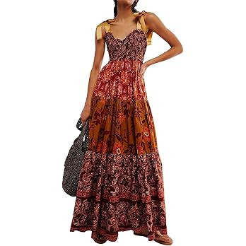 Women Floral Maxi Dress Sleeveless Tie Shoulder Bohemian Flowy Smocked Dresses Casual Summer Sund... | Amazon (US)