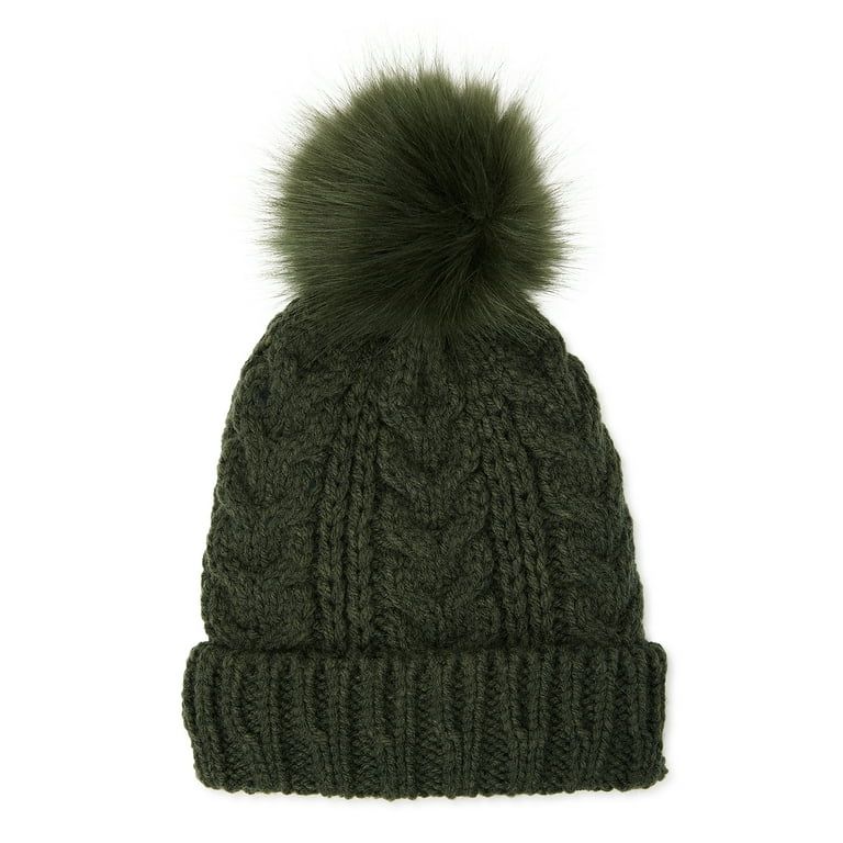 Time and Tru Women’s Cable Knit Lined Beanie Hat with Pom Pom | Walmart (US)