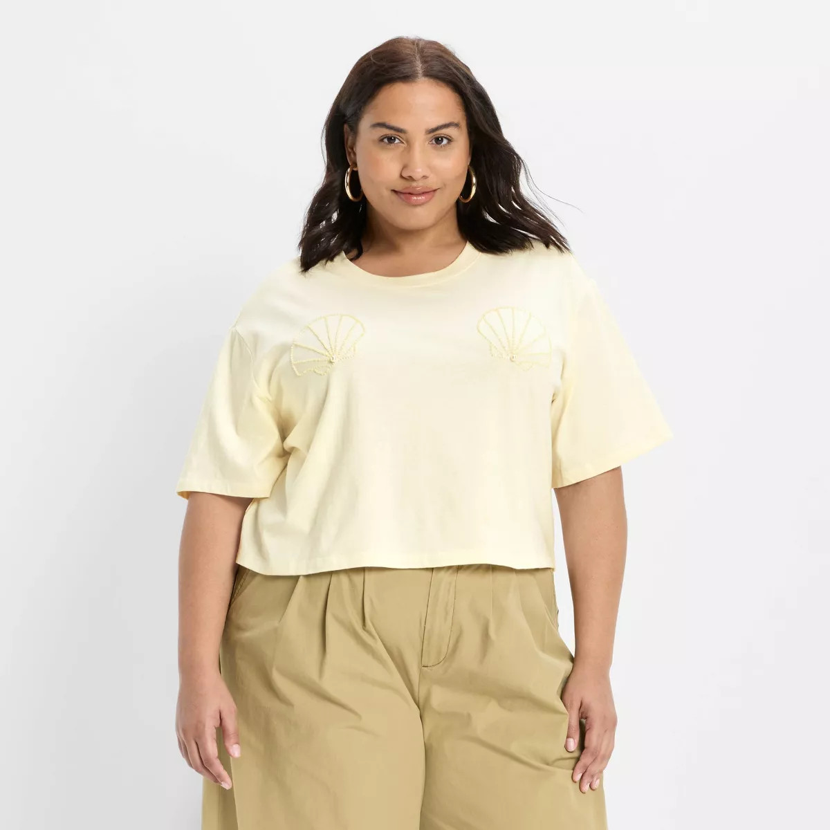 Women's Short Sleeve Seashell Beaded T-Shirt - Future Collective Cream | Target