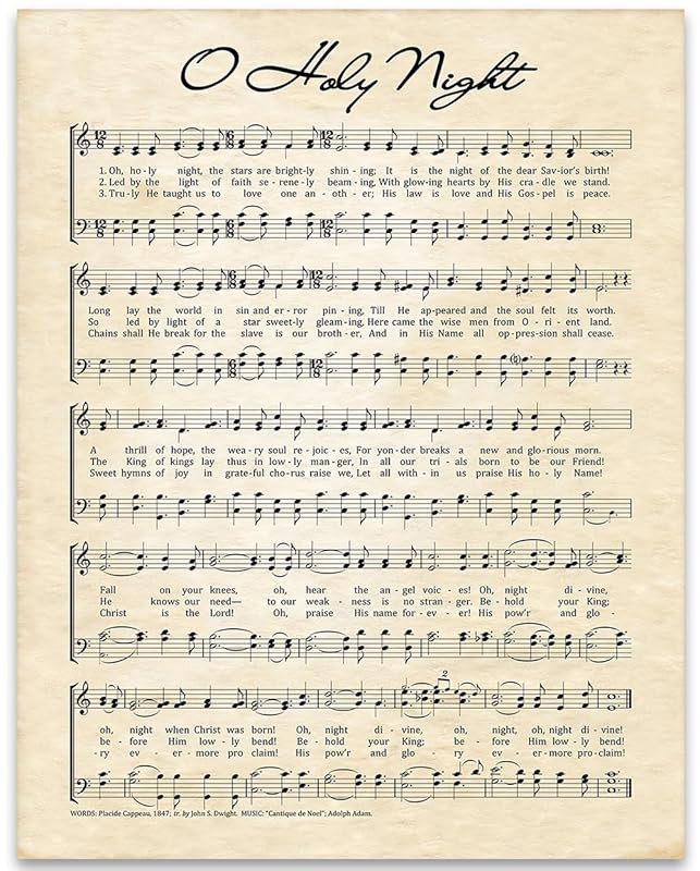 Vintage O Holy Night Music Sheet Poster - Antique Christmas Carol Wall Art Decor for Nostalgic Am... | Amazon (US)