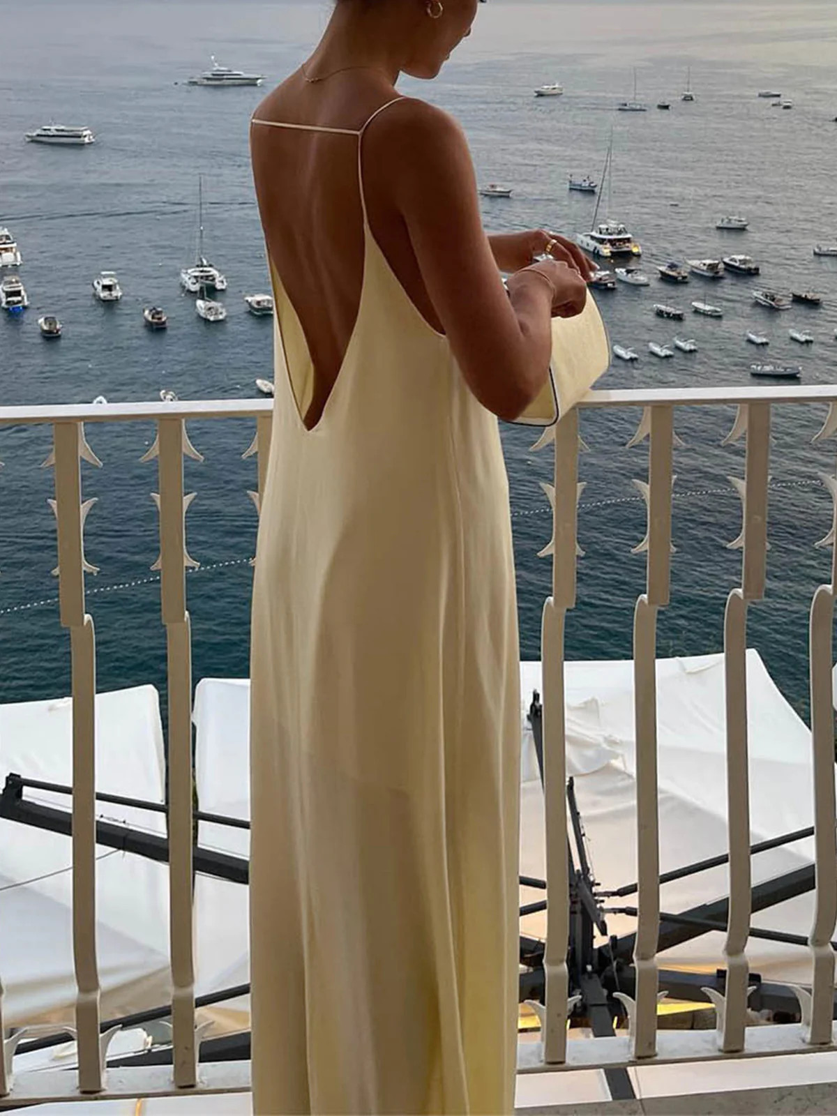 Backless Vacation Satin Long Dress | Commense