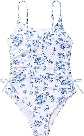 Milumia Girl's Floral One Piece Swimsuit Bow Tie Side Spaghetti Strap Bathing Suit | Amazon (US)