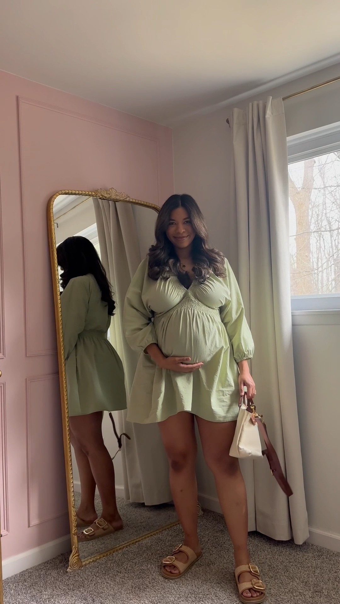 Amazon spring dress and purse! Size large at 35 weeks pregnant! Casual style- target sandals! Neutral style- affordable fashion- bump style 

#LTKMidsize #LTKBump #LTKFindsUnder50