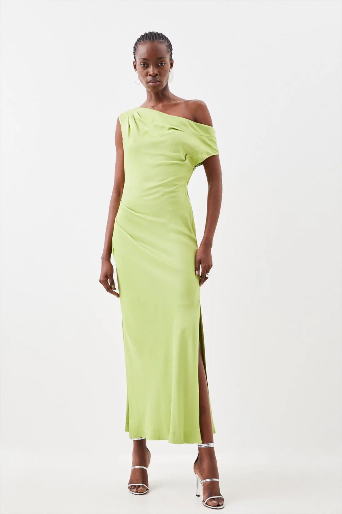 Satin Crepe One Shoulder Woven Maxi Dress | Karen Millen UK + IE + DE + NL