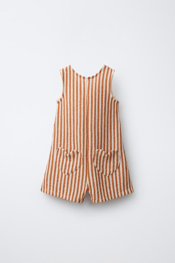 SHORT STRIPED KNIT JUMPSUIT WITH POCKETS | Zara US
