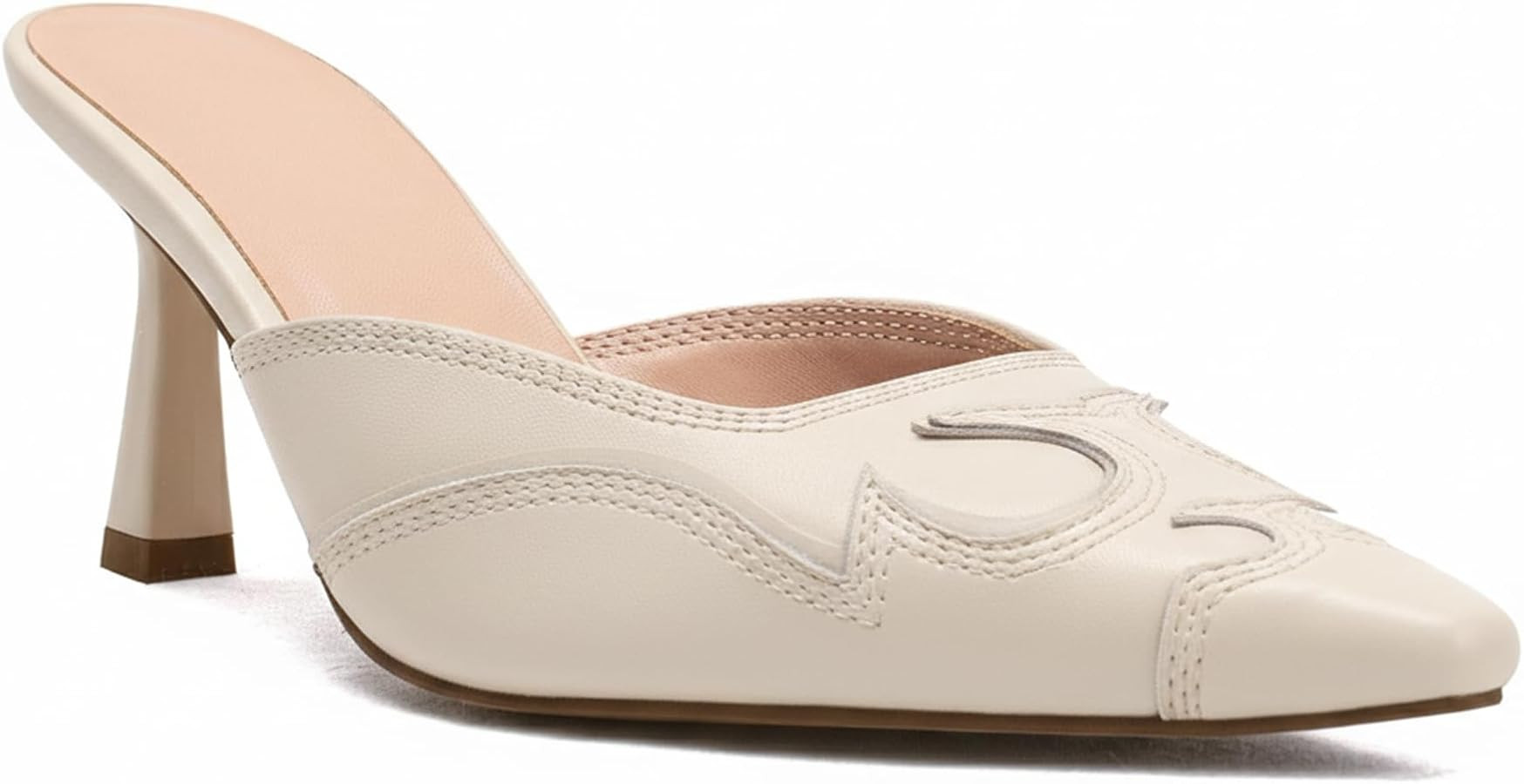 VOLEECE Pointed Toe Mules for Women Suede Slip On Kitten Heels Pumps with Stitching Flame Design ... | Amazon (US)