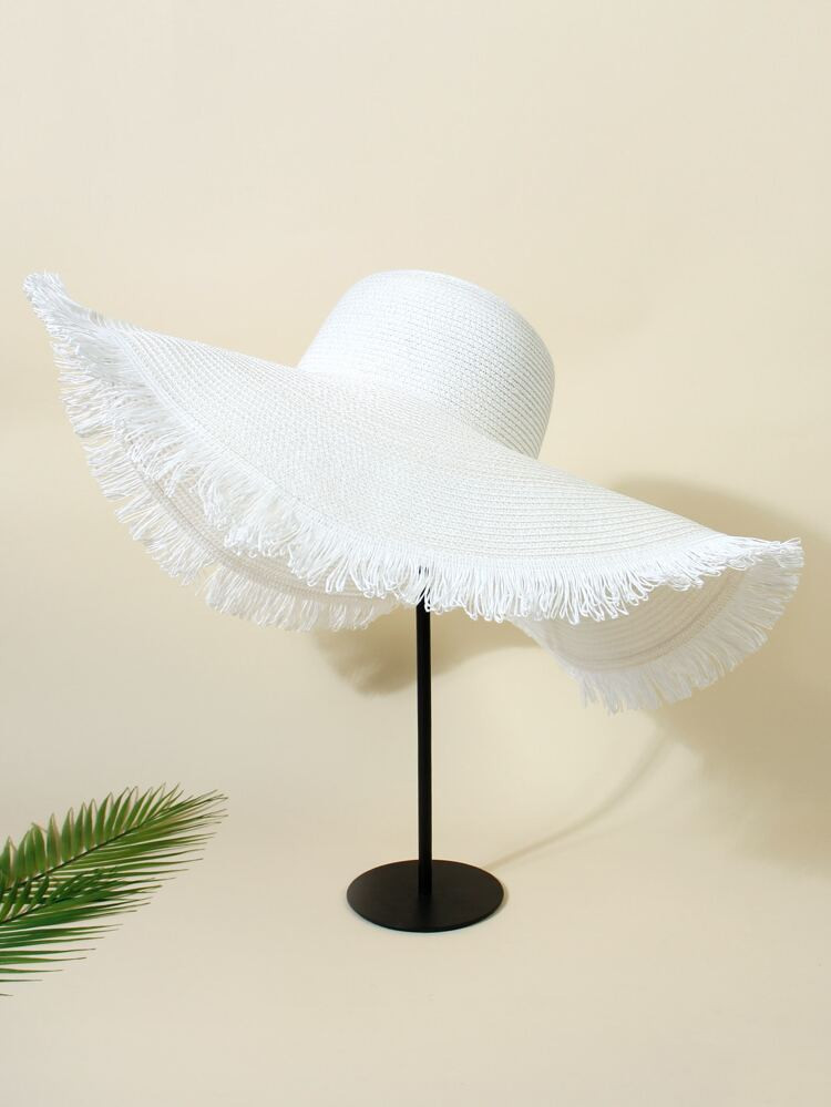Fringe Trim Straw Hat | SHEIN