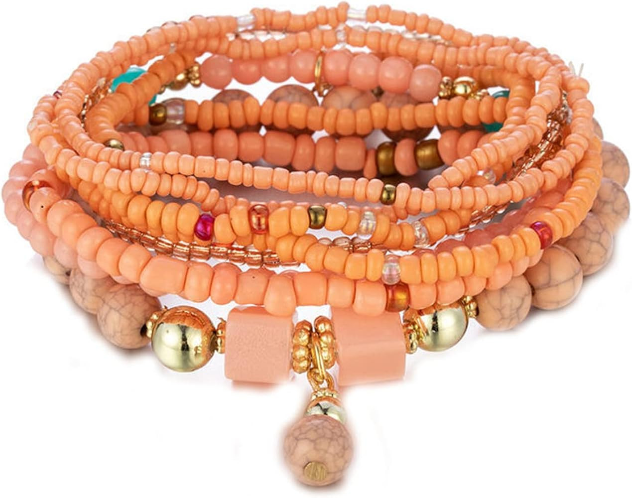 6-10Pcs Bohemian Stackable Beaded Bracelet Set for Women Friend Boho Layered Faux Pearl Crystal S... | Amazon (US)