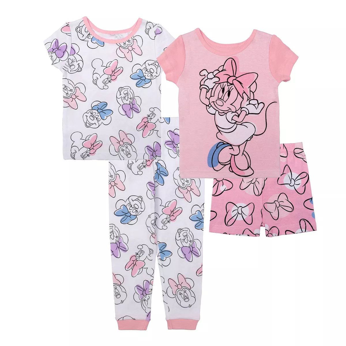 Disney's Minnie Mouse Toddler Girl "Minnie Loves Bow" 4-Piece Tops & Bottoms Pajama Set | Kohl's