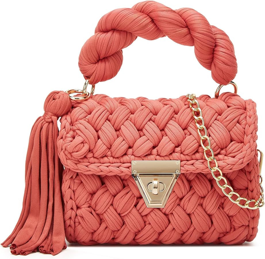 Chunky Yarn Knit Crochet Tote Purse Crossbody Bags for Women - Handwoven Evening Clutch Flap Shou... | Amazon (US)