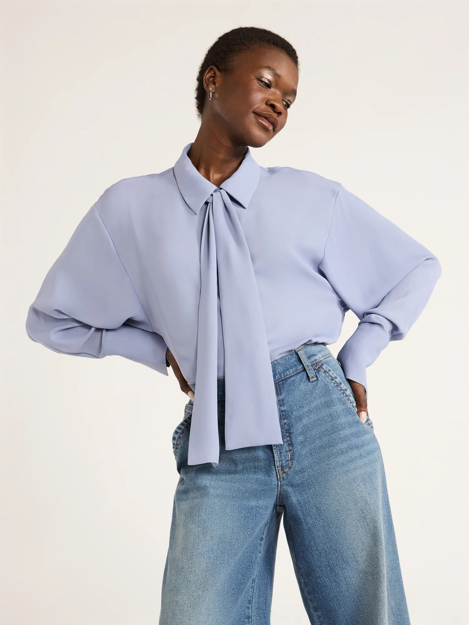 Scoop Women's Tie Neck Shirt with Long Sleeves, Sizes XS-XXL | Walmart (US)