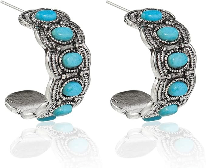 Boho Turquoise Oval Drop Dangle Earrings for Women Teen Girls Beaded Western Flower Teardrop Earr... | Amazon (US)