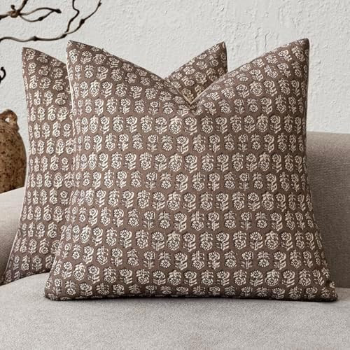 Foindtower Set of 2 Decorative Neutral Floral Print Throw Pillow Covers Vintage Accent Farmhouse ... | Amazon (US)