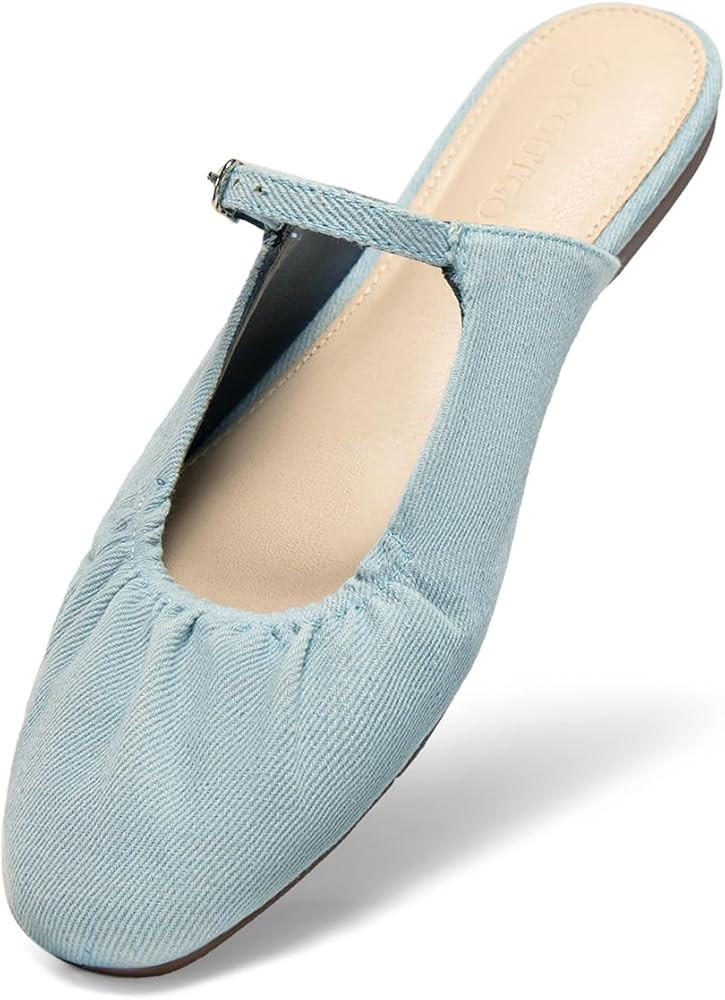 Coutgo Womens Mules Mary Jane Flats Closed Toe Pleated Slip on Shoes Dressy Casual Slides | Amazon (US)